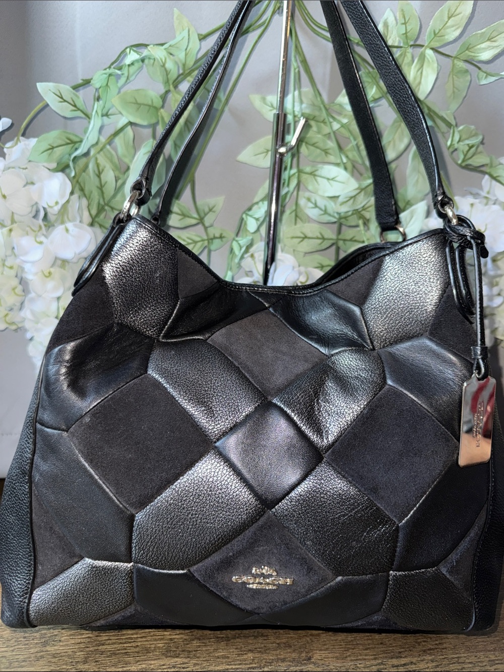 Coach Black Patchwork Leather & Suede Shoulder Bag